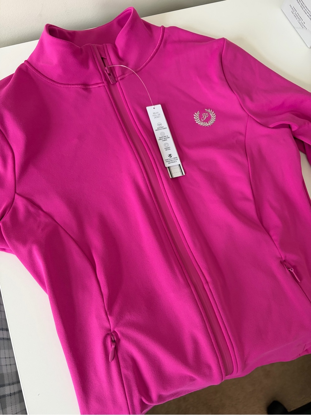 PINK Victoria's Secret Hot Pink Zip-Up Jacket with Laurel Emblem